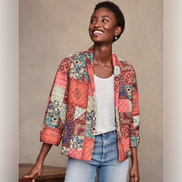 The Odell’s Women’s Mathilde Patchwork Coat Garnet‎ Hill Small $208 cottagecore - Picture 2 of 11